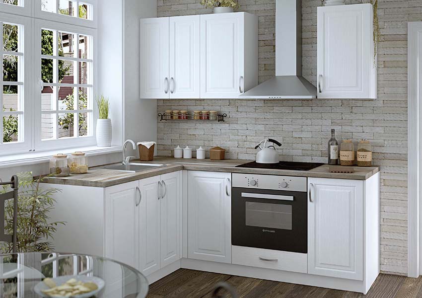 Σύνθεση Κουζίνας 4.40 μ ύψος 2,17 μ βάθος 0,60 μ, MDF Vintage 160/200 με ΔΩΡΟ 2 πάγκους , Genomax - Snow